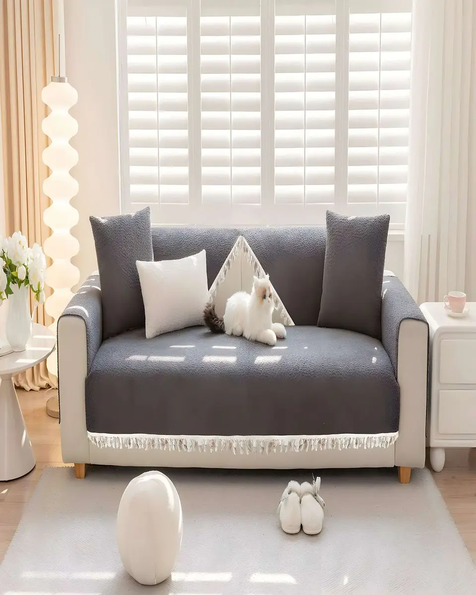 PACK DE 5 FUNDAS DE SILLÓN CON FLECOS GRIS 3