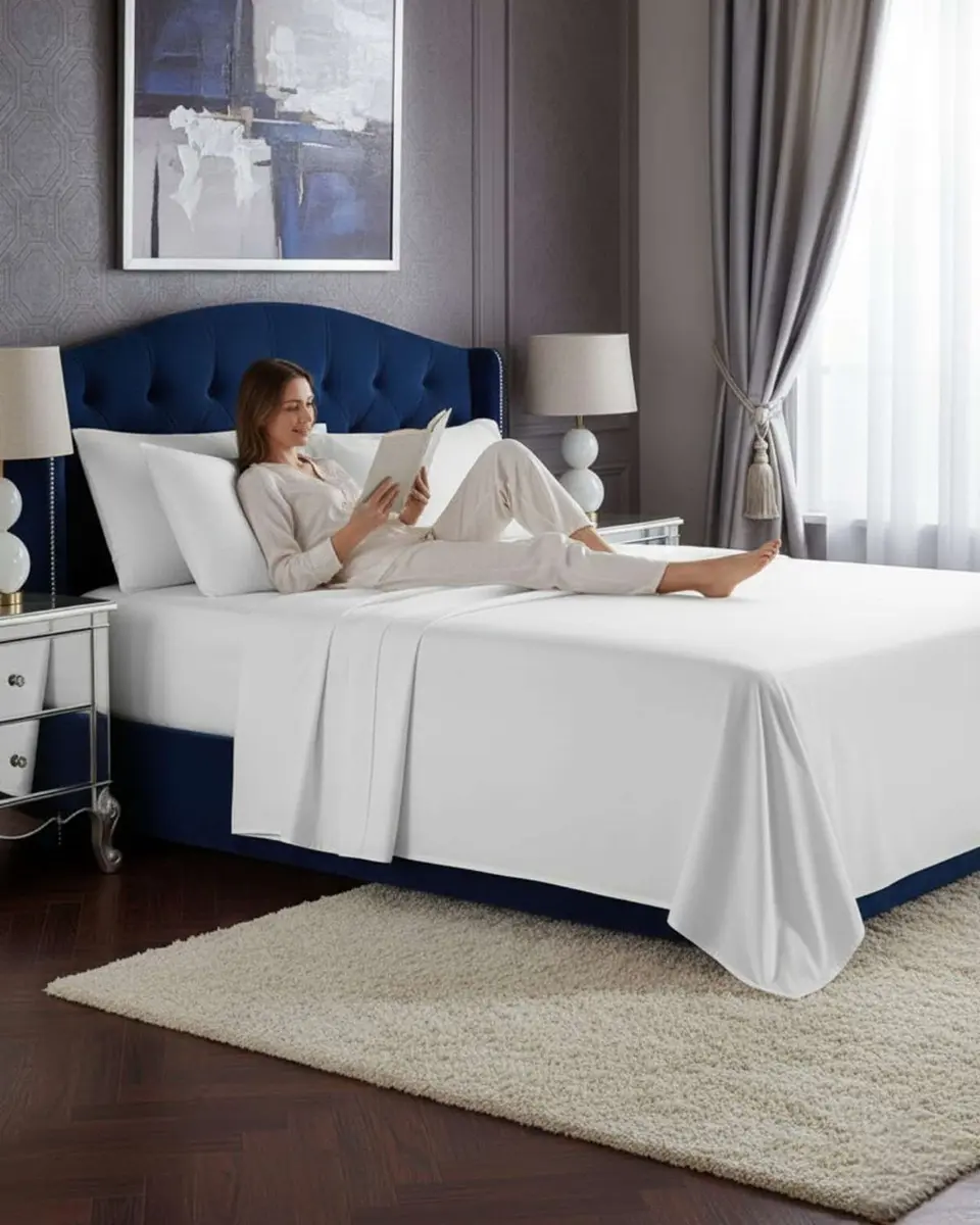Sábanas 2 Plazas 500 Hilos Diseño Liso Ajuste Perfecto 3