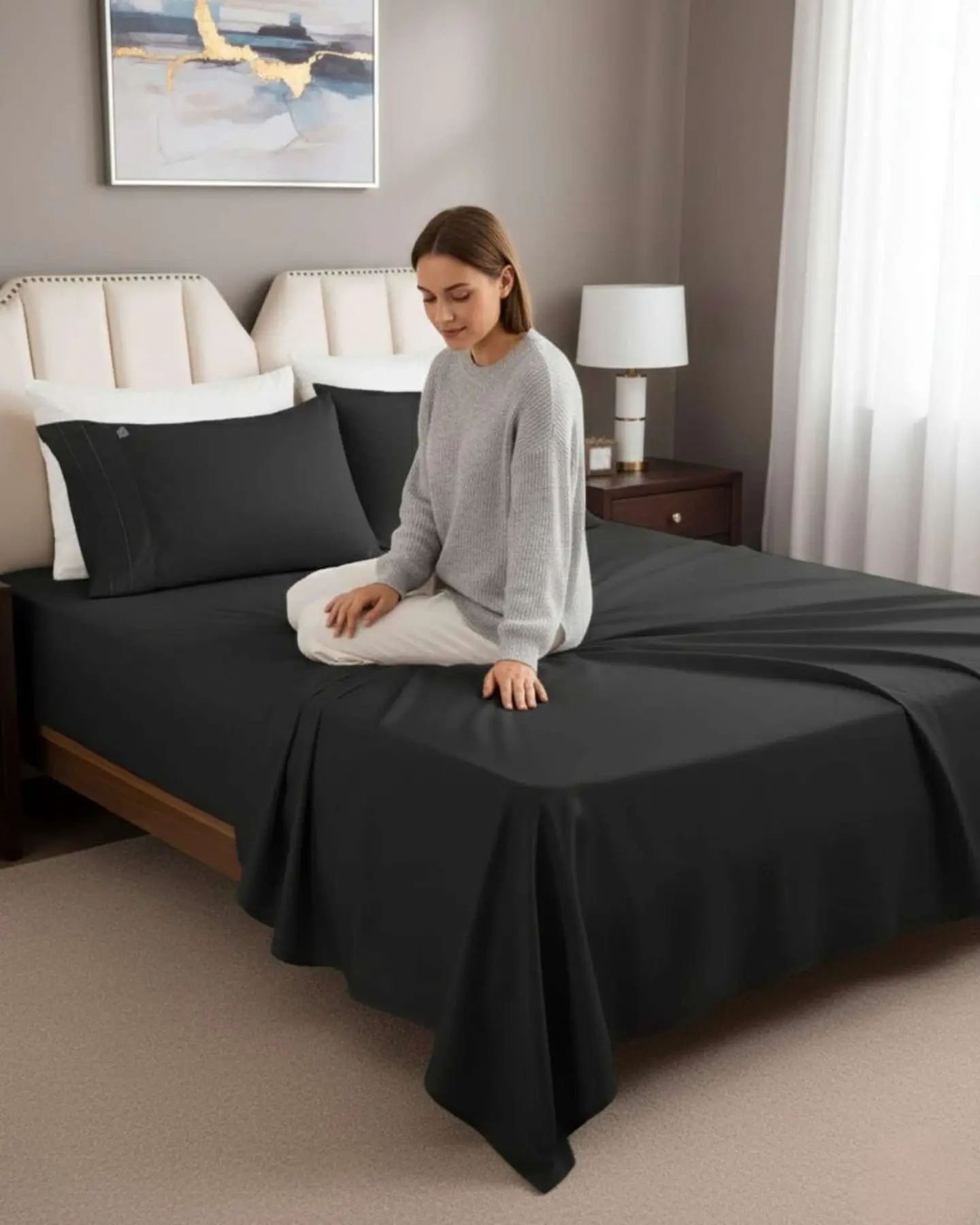 Sábanas 2 Plazas 500 Hilos Diseño Liso Ajuste Perfecto 2