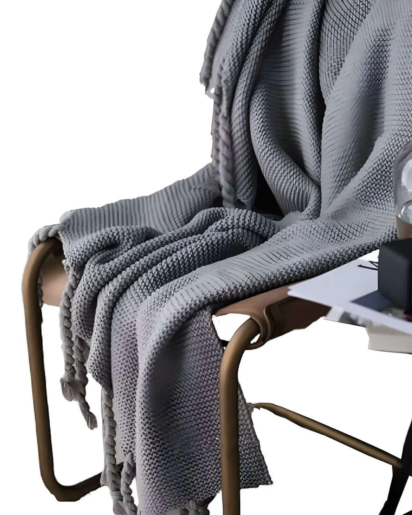 MANTA CHENILLE CON FLECOS DE SOGA DECORATIVA PARA CAMA O SOFA 1