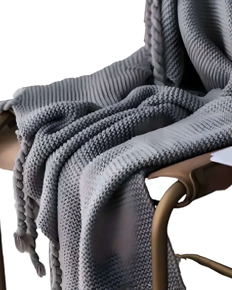 MANTA CHENILLE CON FLECOS DE SOGA DECORATIVA PARA CAMA O SOFA 2