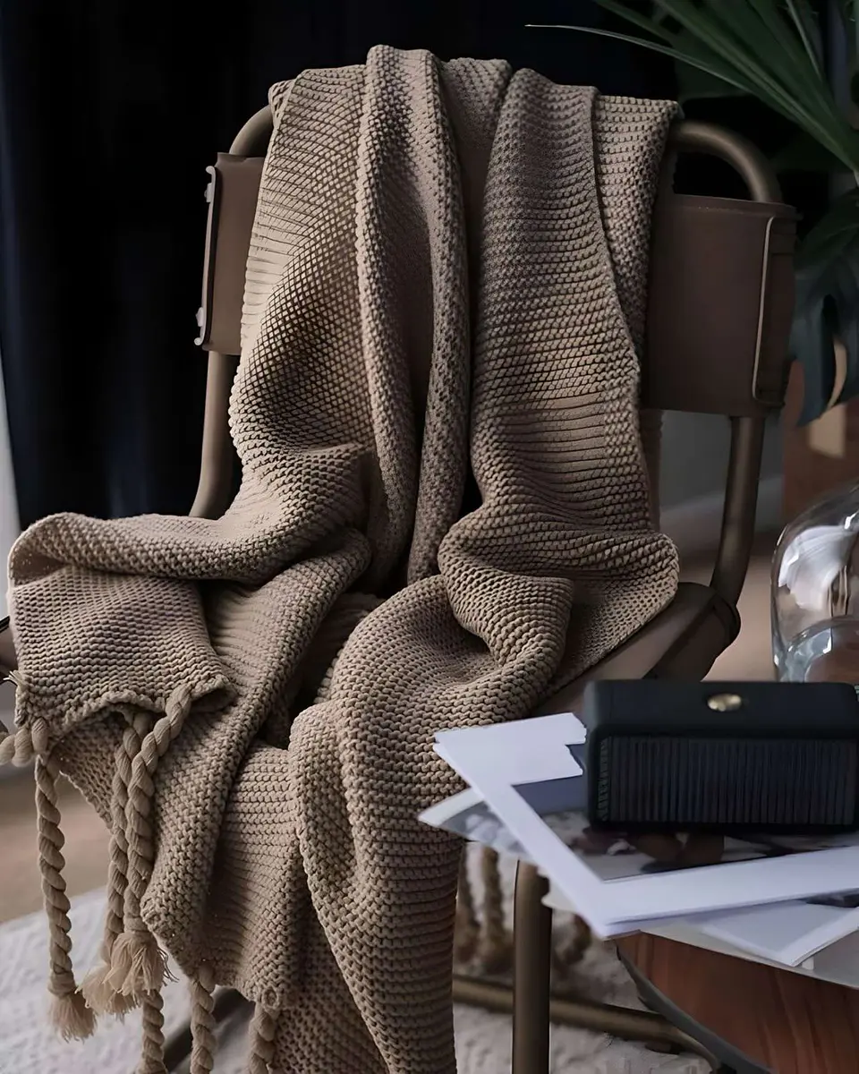 MANTA CHENILLE CON FLECOS DE SOGA DECORATIVA PARA CAMA O SOFA 2