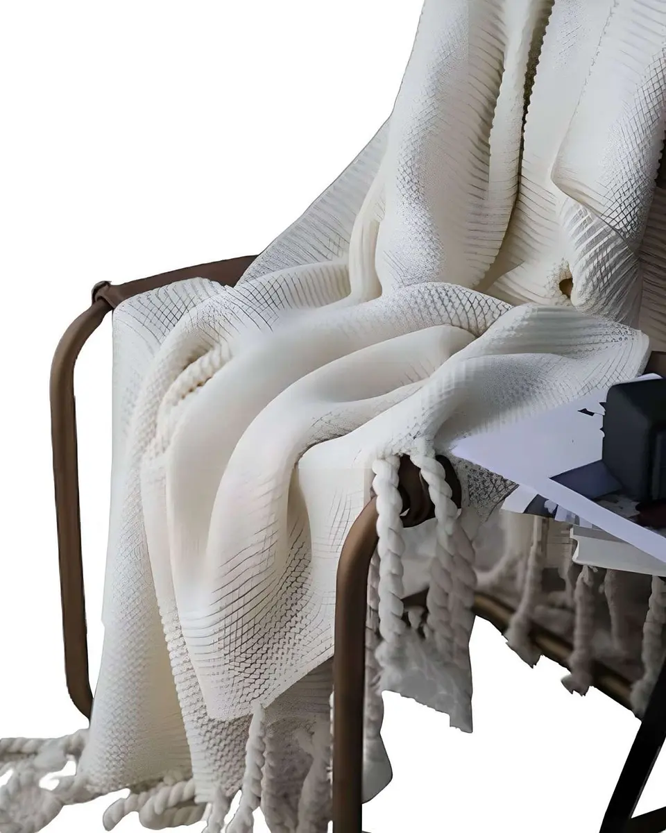 MANTA CHENILLE CON FLECOS DE SOGA DECORATIVA PARA CAMA O SOFA 1