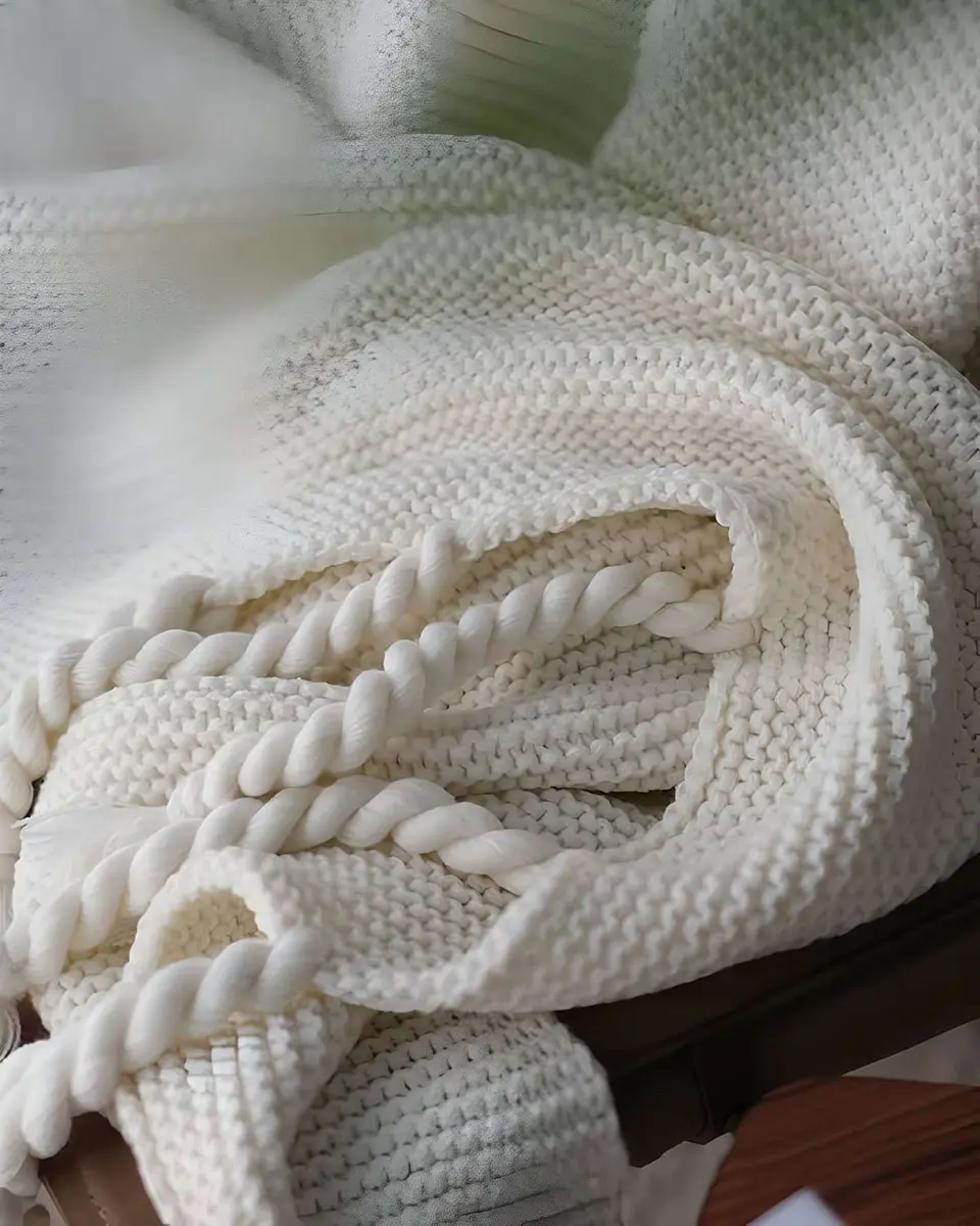 MANTA CHENILLE CON FLECOS DE SOGA DECORATIVA PARA CAMA O SOFA 2