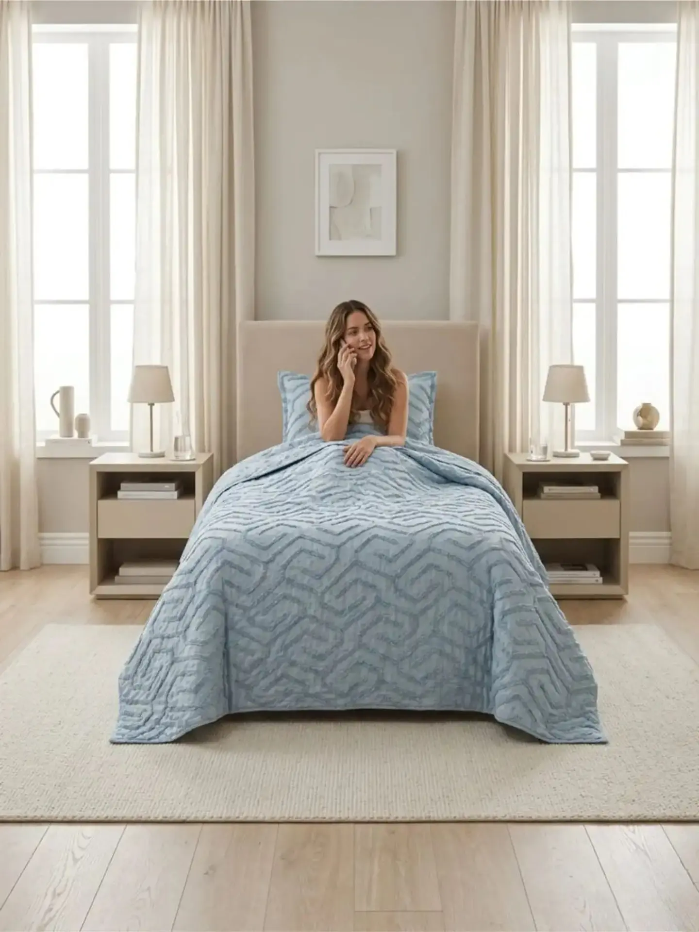 Quilt De Verano Tufting Liviano Diseño Geométrico 1,5 plaza 1