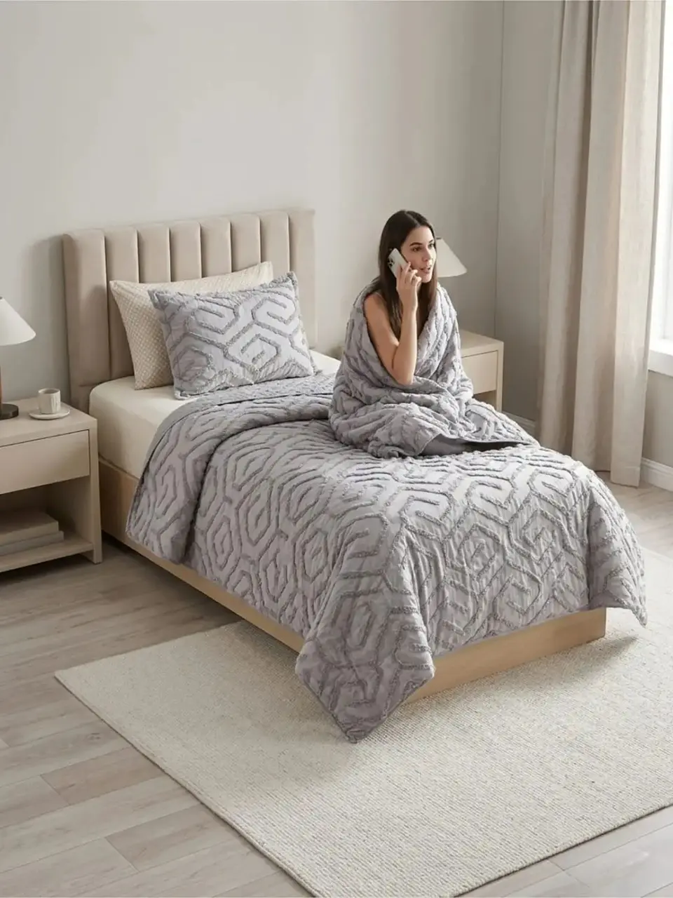 Quilt De Verano Tufting Liviano Diseño Geométrico 1,5 plaza 1