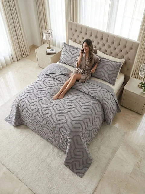 Quilt De Verano Tufting Liviano Diseño Geométrico 2 plazas