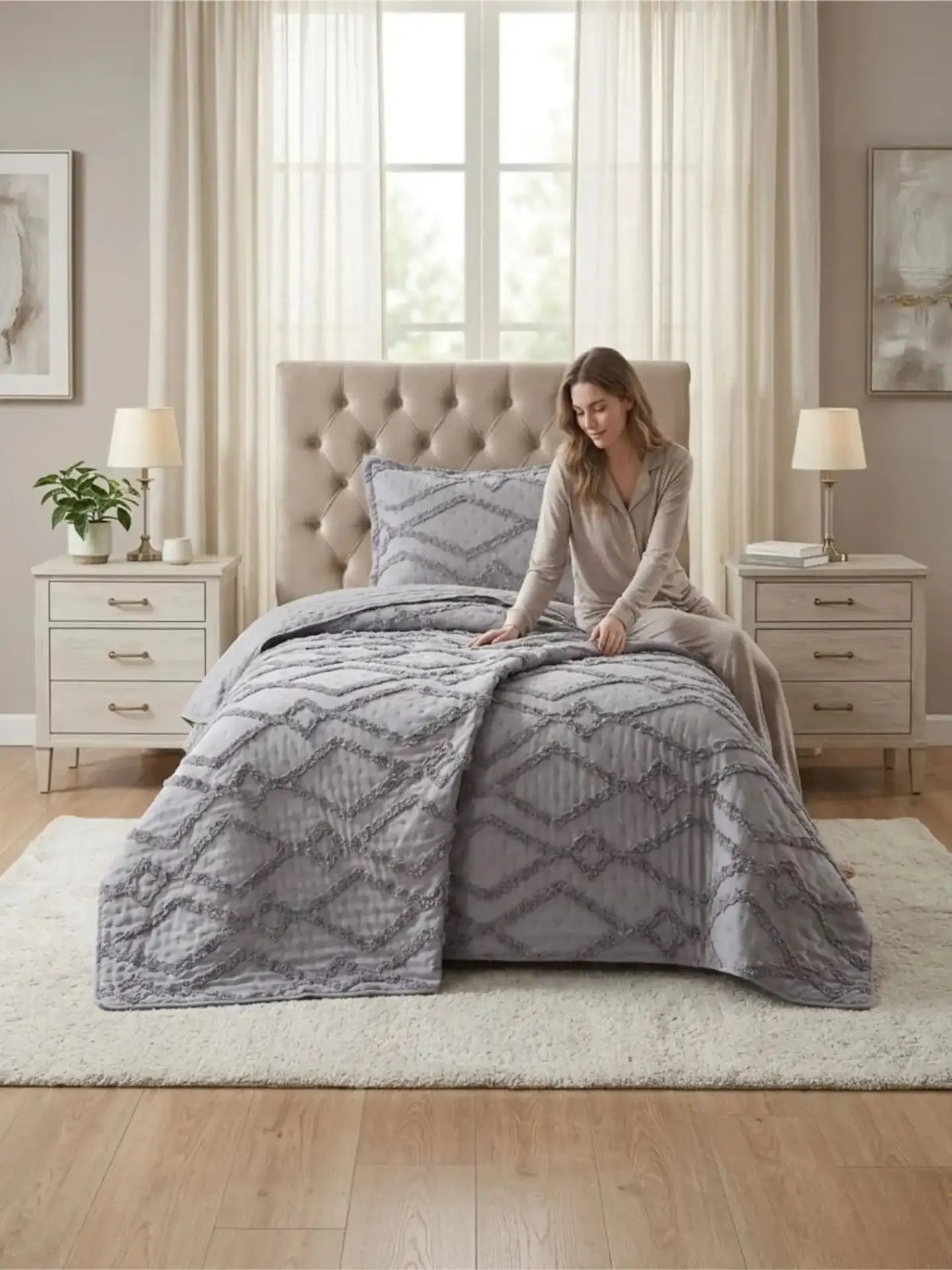 Quilt De Verano Tufting Liviano Diseño Geométrico 1,5 plaza 2