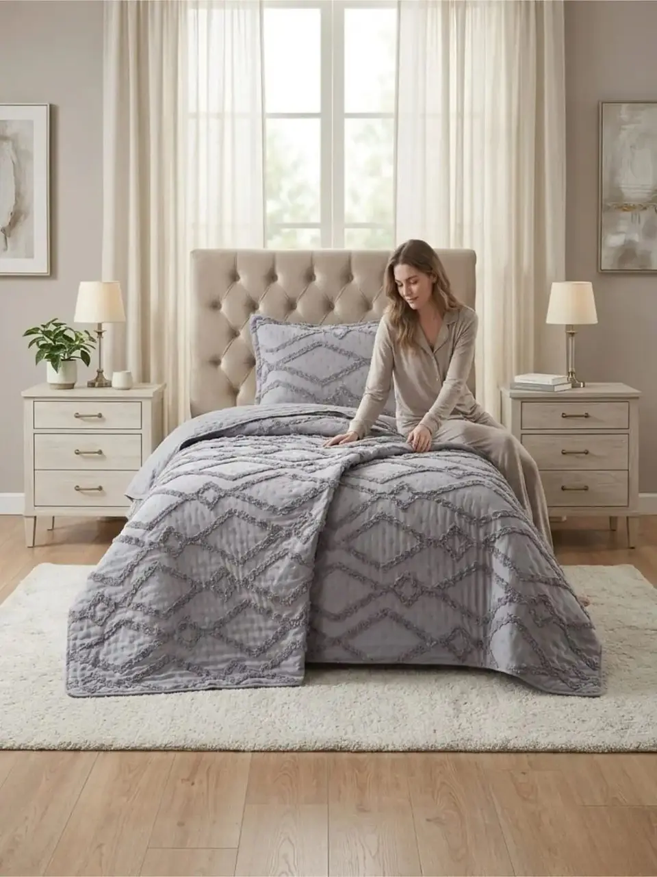 Quilt De Verano Tufting Liviano Diseño Geométrico 1,5 plaza 2