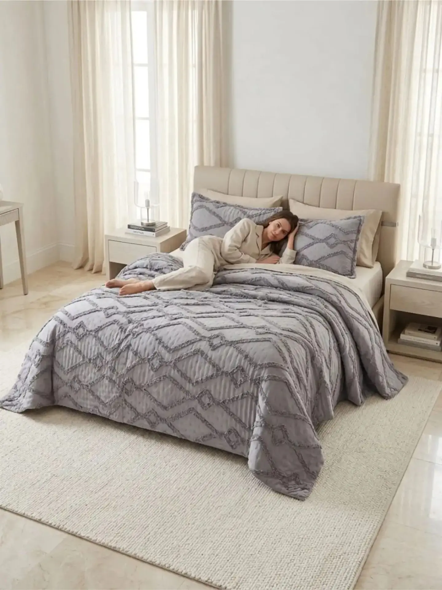 Quilt De Verano Tufting Liviano Diseño Geométrico King / Super king 6