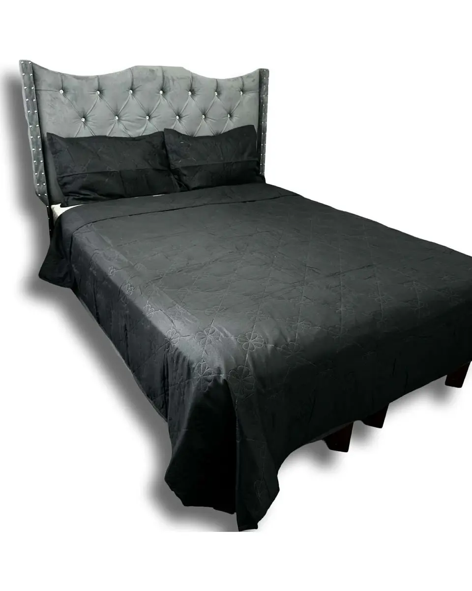 CUBRECAMA QUILT DE LUJO VERANO DELGADO PLAZA Y MEDIA NEGRO 3