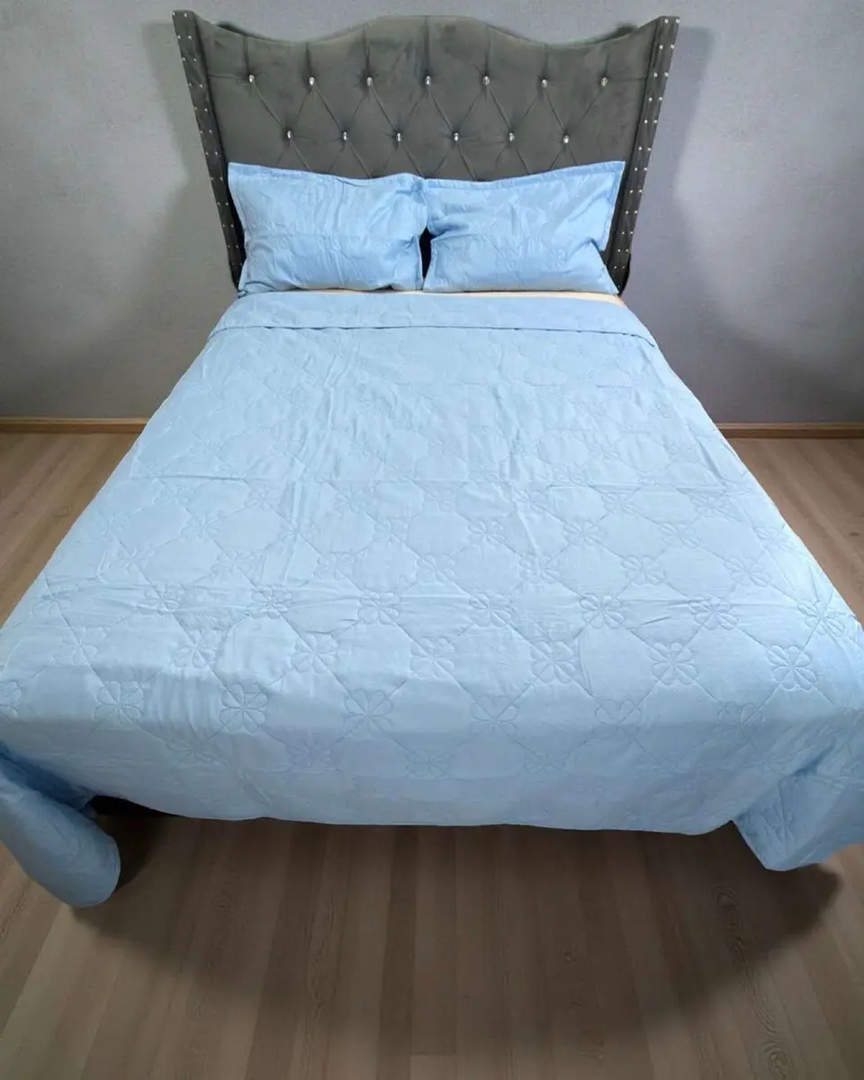 CUBRECAMA QUILT DE LUJO VERANO DELGADO PLAZA Y MEDIA CELESTE 4