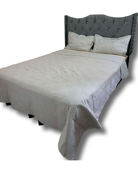 CUBRECAMA QUILT DE LUJO VERANO DELGADO 2 PLAZAS GRIS
