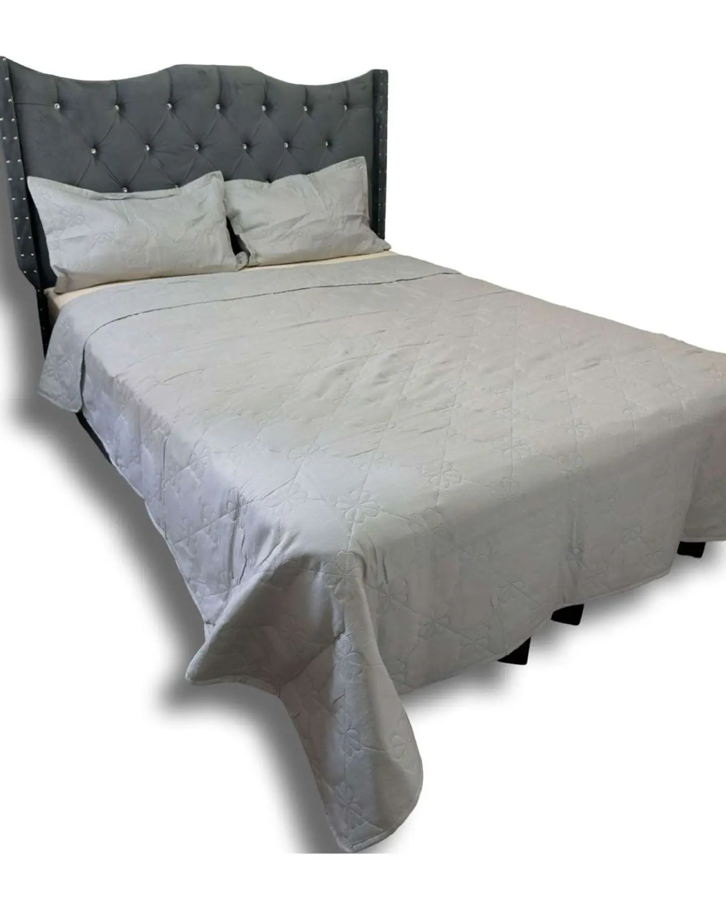 CUBRECAMA QUILT DE LUJO VERANO DELGADO 2 PLAZAS GRIS 3