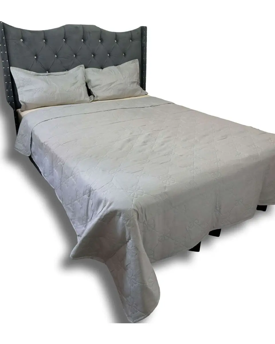 CUBRECAMA QUILT DE LUJO VERANO DELGADO 2 PLAZAS GRIS 3