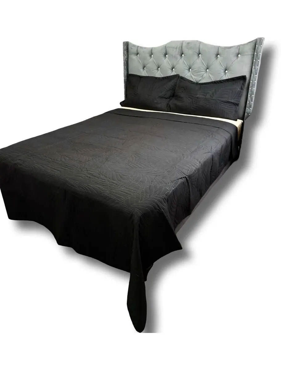 CUBRECAMA QUILT DE LUJO VERANO PLAZA Y MEDIA NEGRO 2