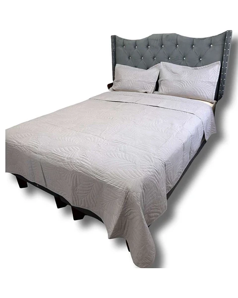 CUBRECAMA QUILT DE LUJO VERANO 2 PLAZA GRIS