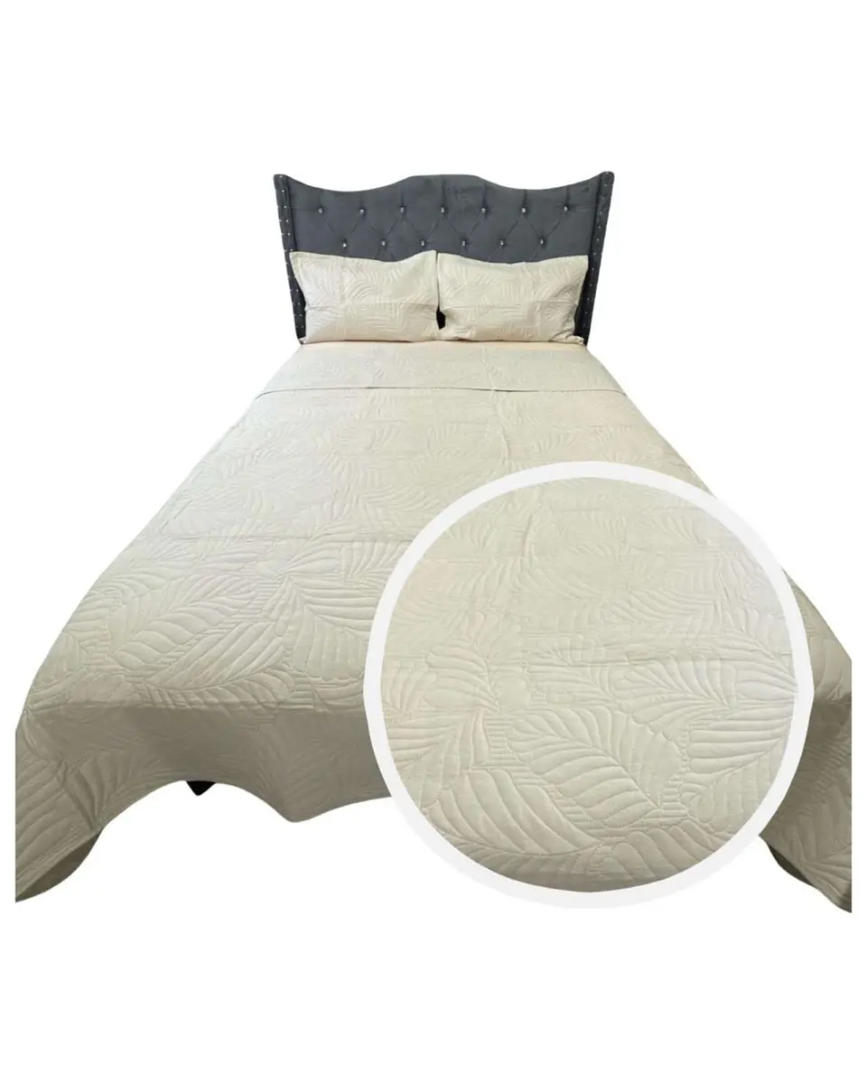 CUBRECAMA QUILT DE LUJO VERANO 2 PLAZA BEIGE 1