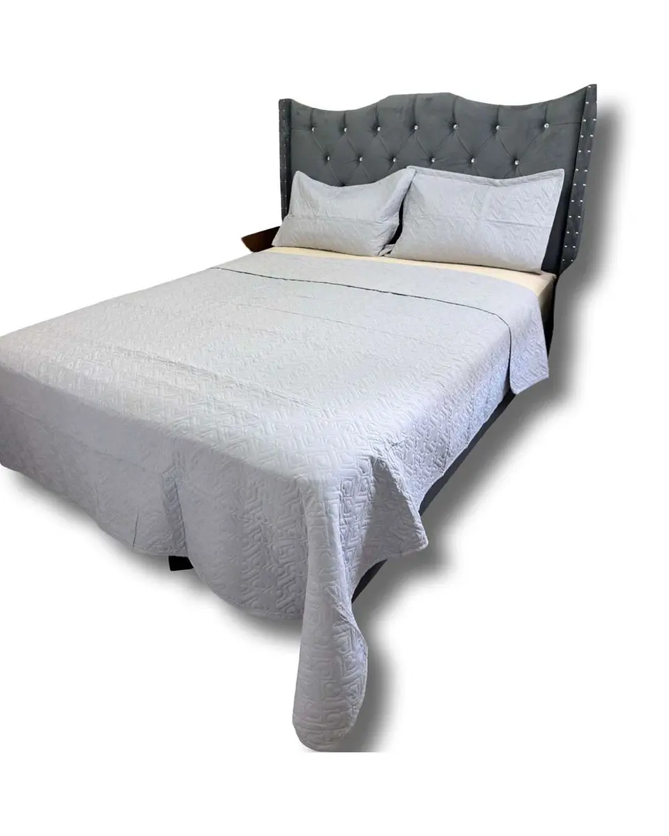 CUBRECAMA QUILT DE LUJO VERANO DELGADO 2 PLAZAS GRIS 2
