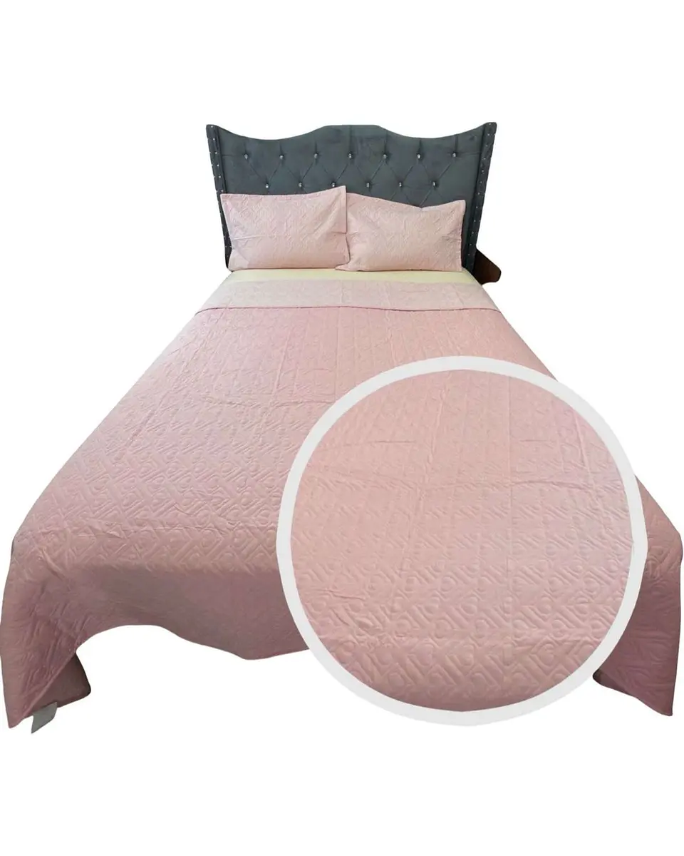 CUBRECAMA QUILT DE LUJO VERANO DELGADO 2 PLAZAS ROSA 1