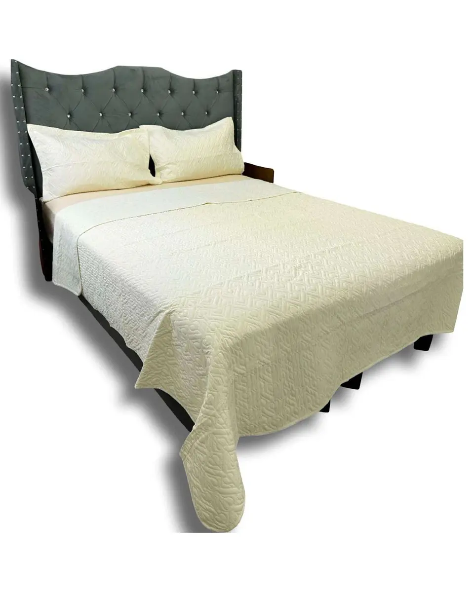 CUBRECAMA QUILT DE LUJO VERANO DELGADO KING CREMA 3