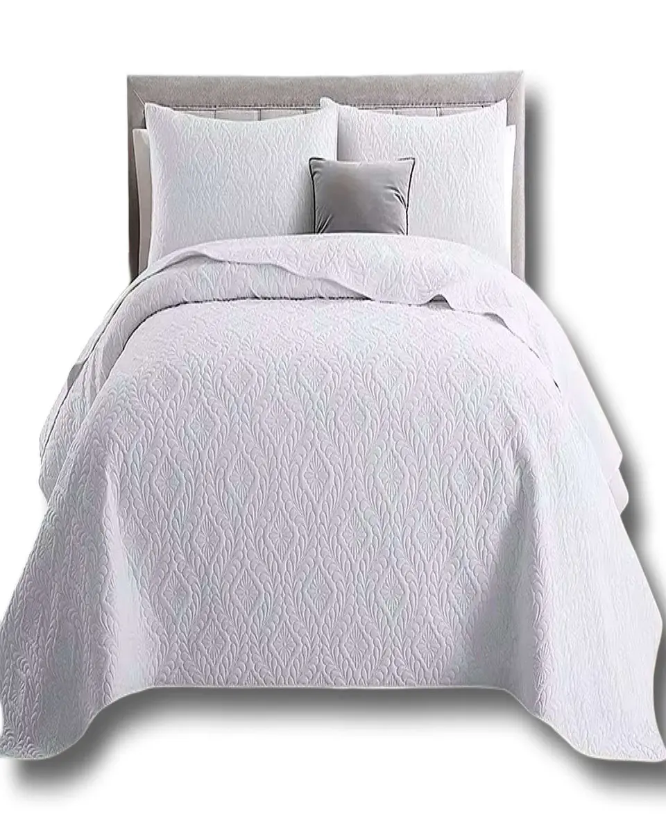 CUBRECAMA ELEGANTE  QUILT VERANO PLAZA Y MEDIA BLANCO 1
