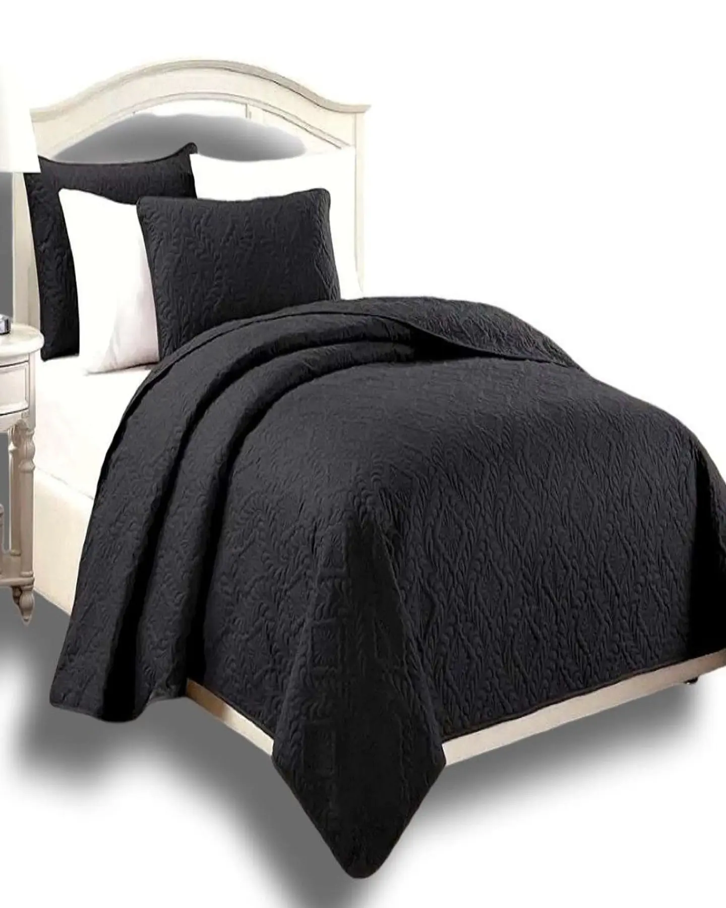 CUBRECAMA ELEGANTE  QUILT VERANO PLAZA Y MEDIA NEGRO 1