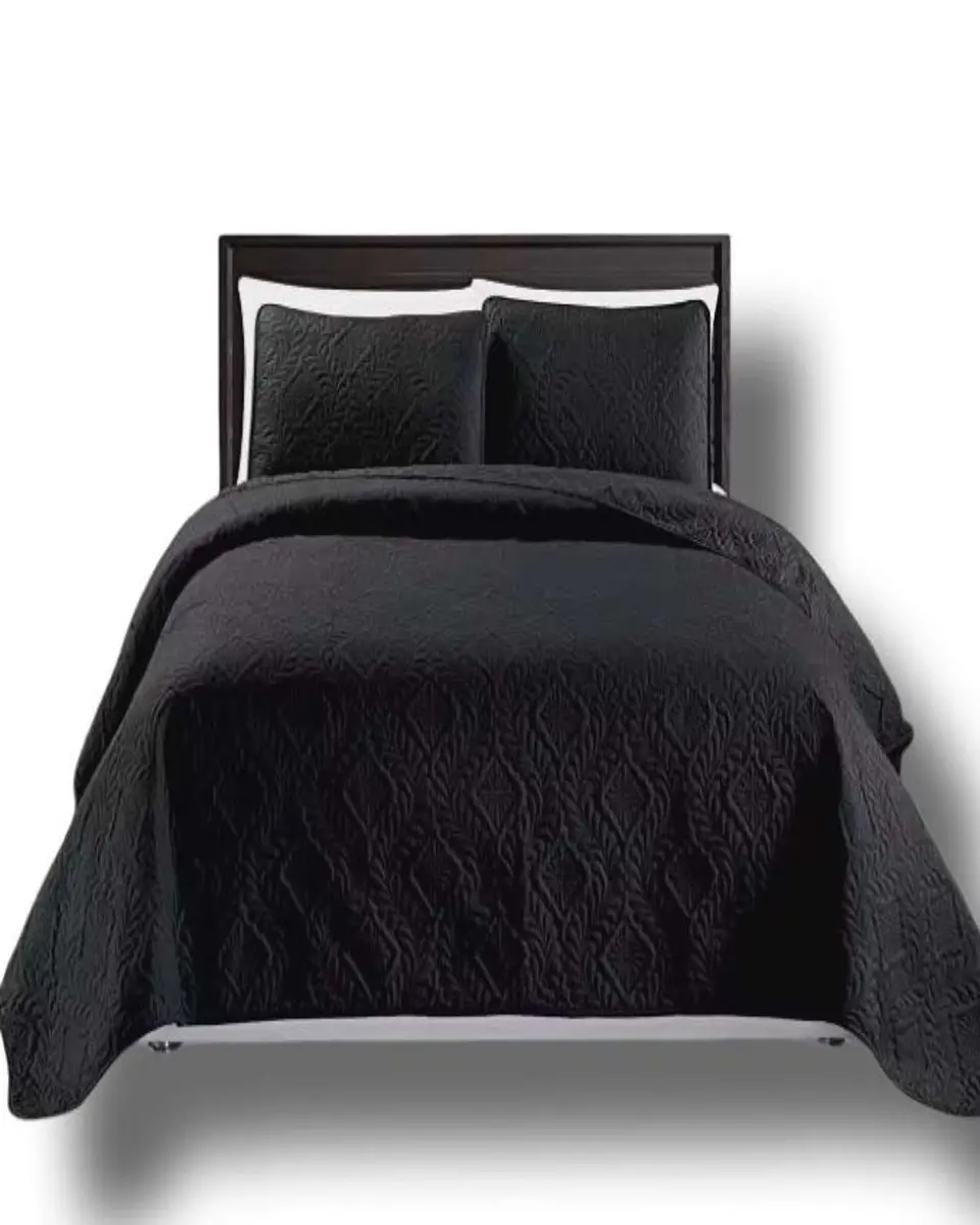 CUBRECAMA ELEGANTE  QUILT VERANO PLAZA Y MEDIA NEGRO 2
