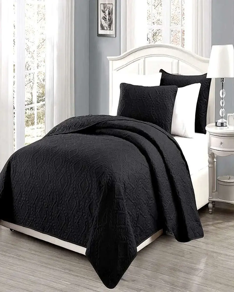 CUBRECAMA ELEGANTE  QUILT VERANO PLAZA Y MEDIA NEGRO 4