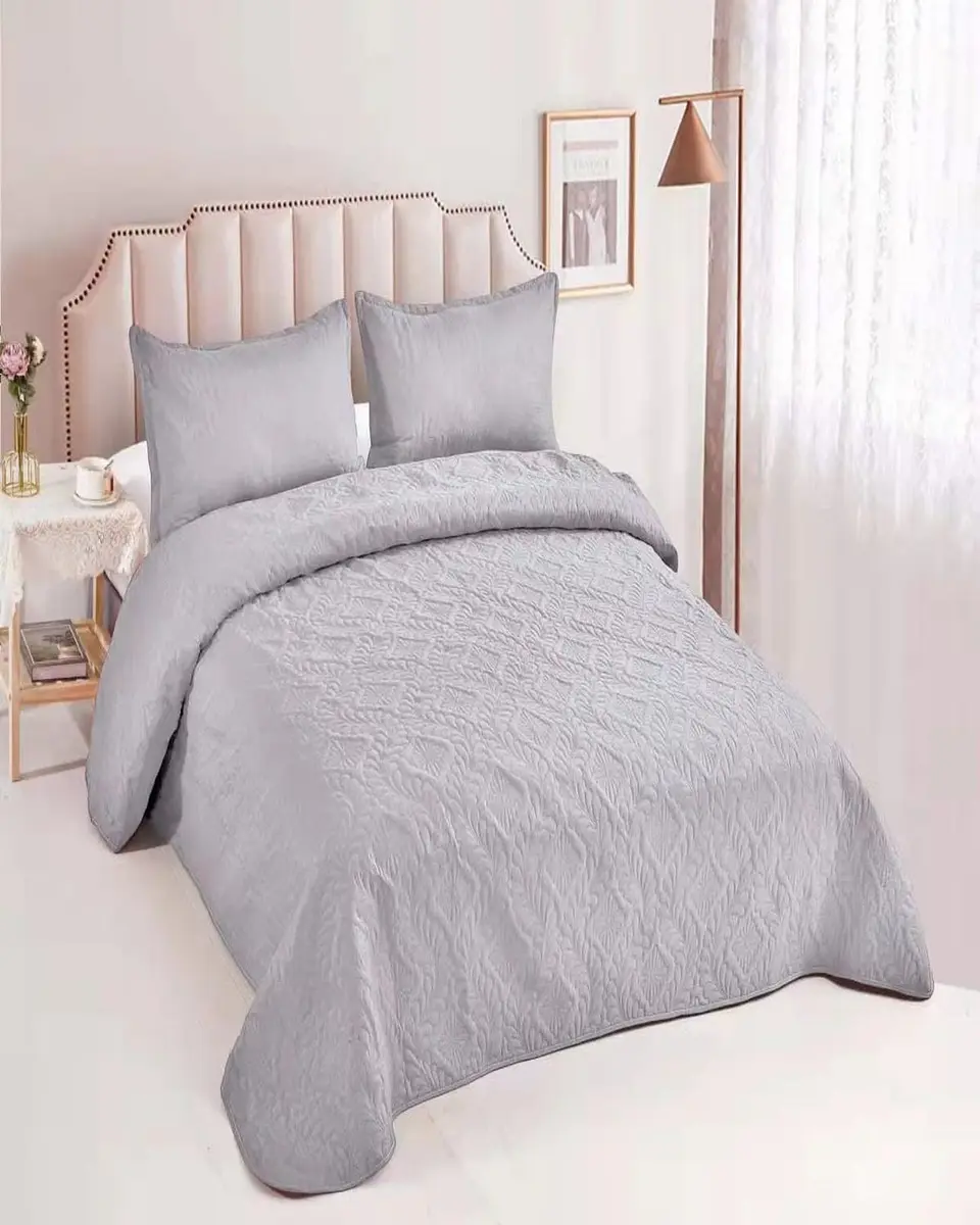 CUBRECAMA ELEGANTE  QUILT VERANO PLAZA Y MEDIA GRIS 4