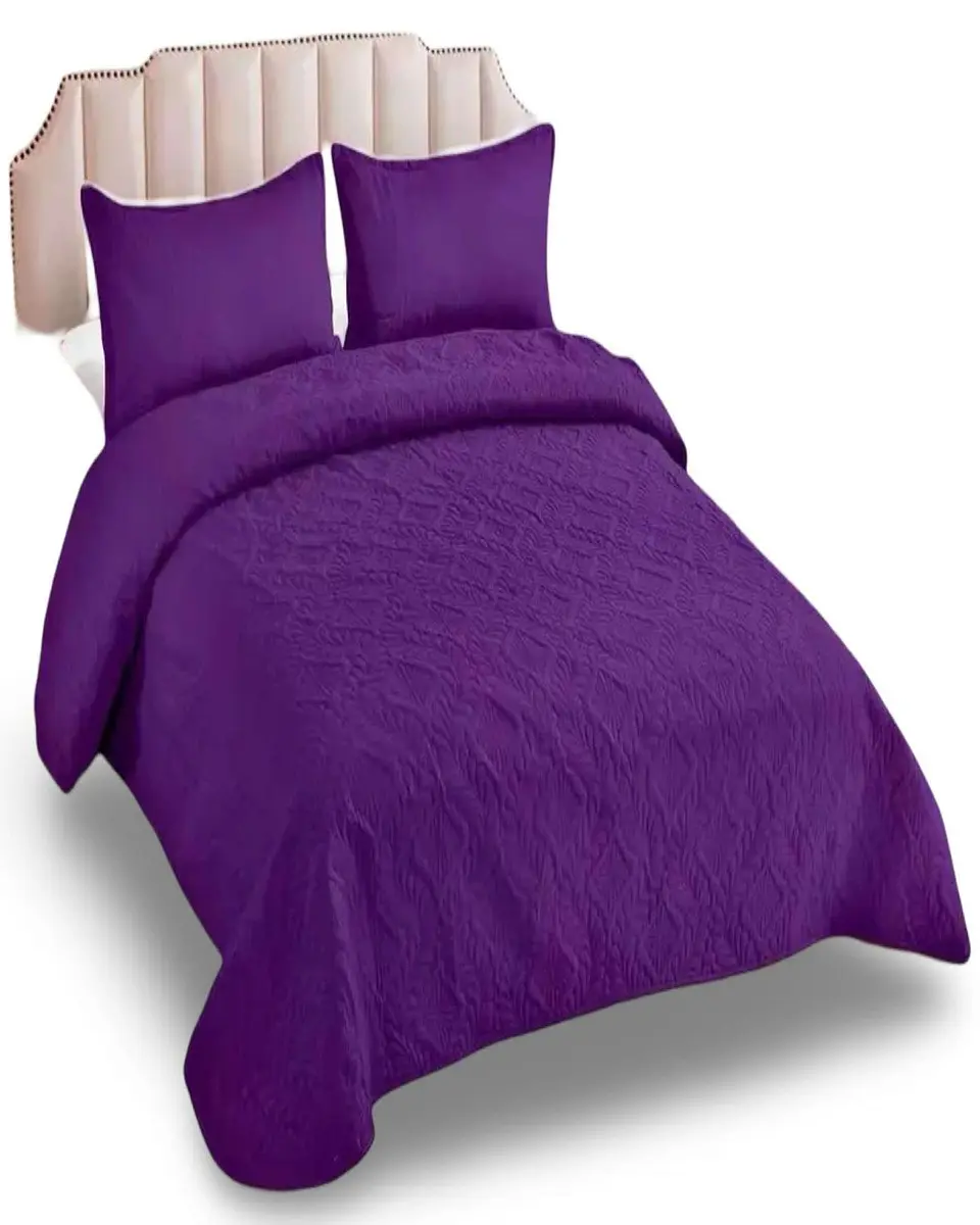 CUBRECAMA ELEGANTE  QUILT VERANO PLAZA Y MEDIA VIOLETA 1
