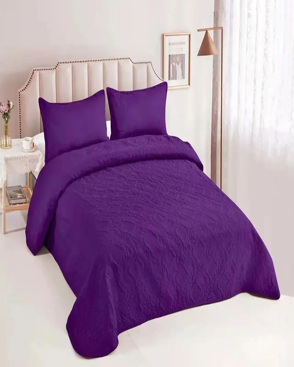 CUBRECAMA ELEGANTE  QUILT VERANO PLAZA Y MEDIA VIOLETA 4
