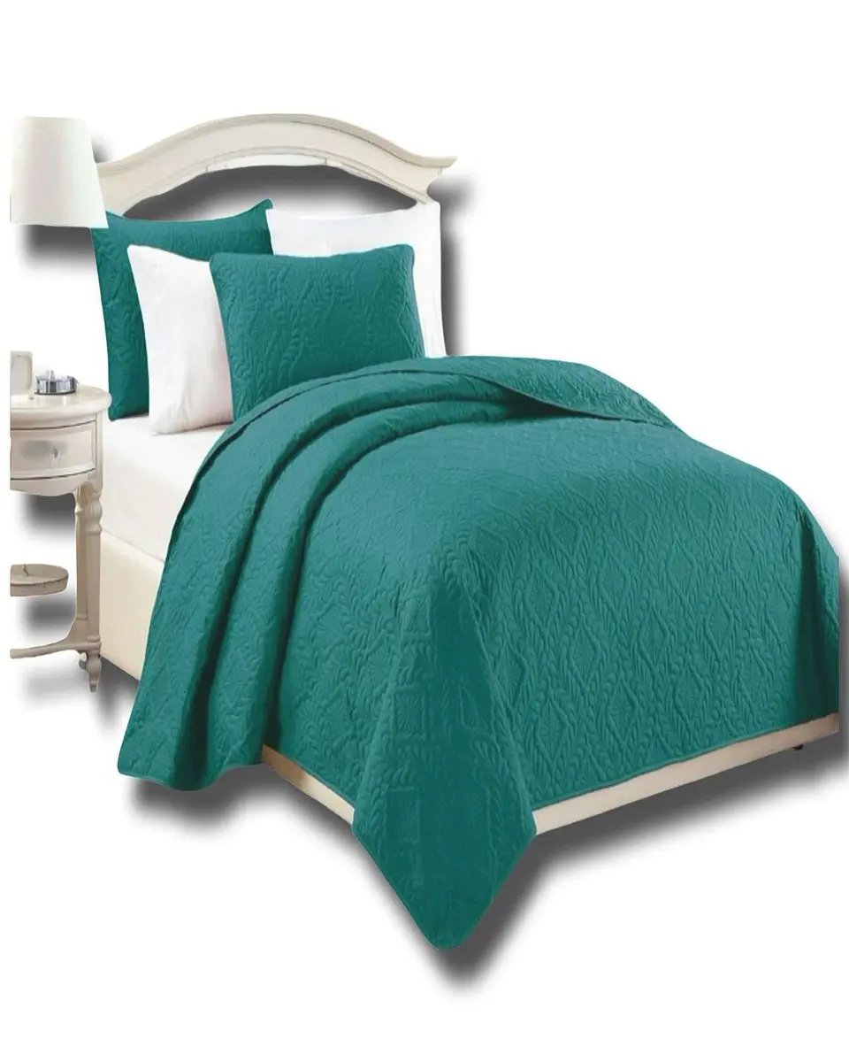 CUBRECAMA ELEGANTE  QUILT VERANO 2 PLAZA TURQUESA 4