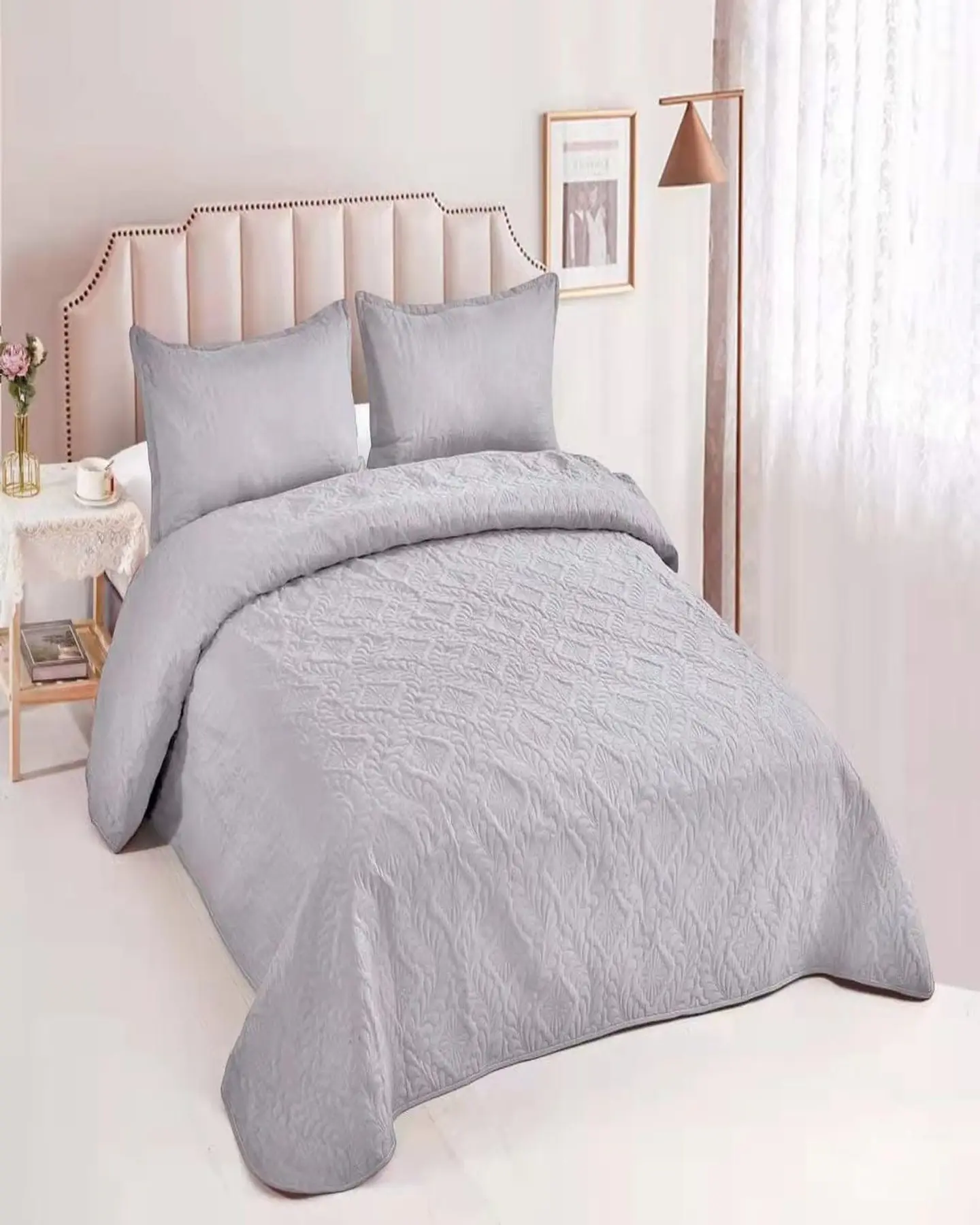 CUBRECAMA ELEGANTE  QUILT VERANO 2 PLAZA GRIS 4