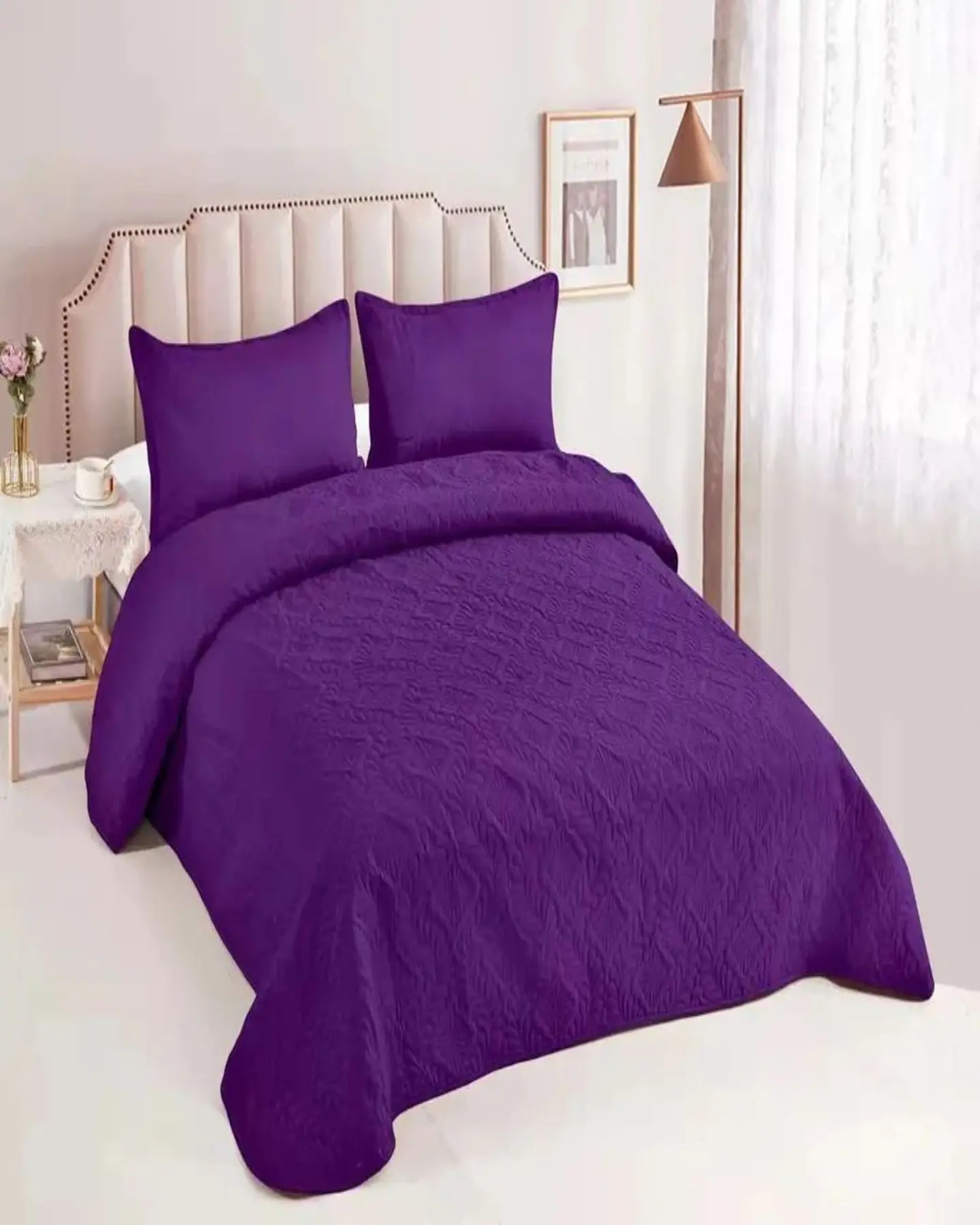CUBRECAMA ELEGANTE  QUILT VERANO 2 PLAZA VIOLETA 4