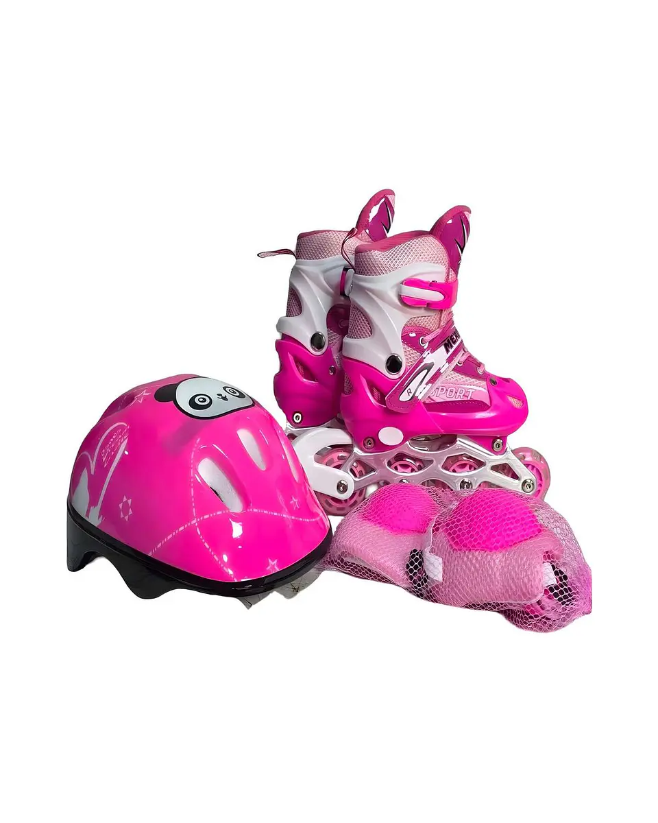 PATIN LINEAL CON LUCES Y KIT TALLA S 31-34 ROSADO 1