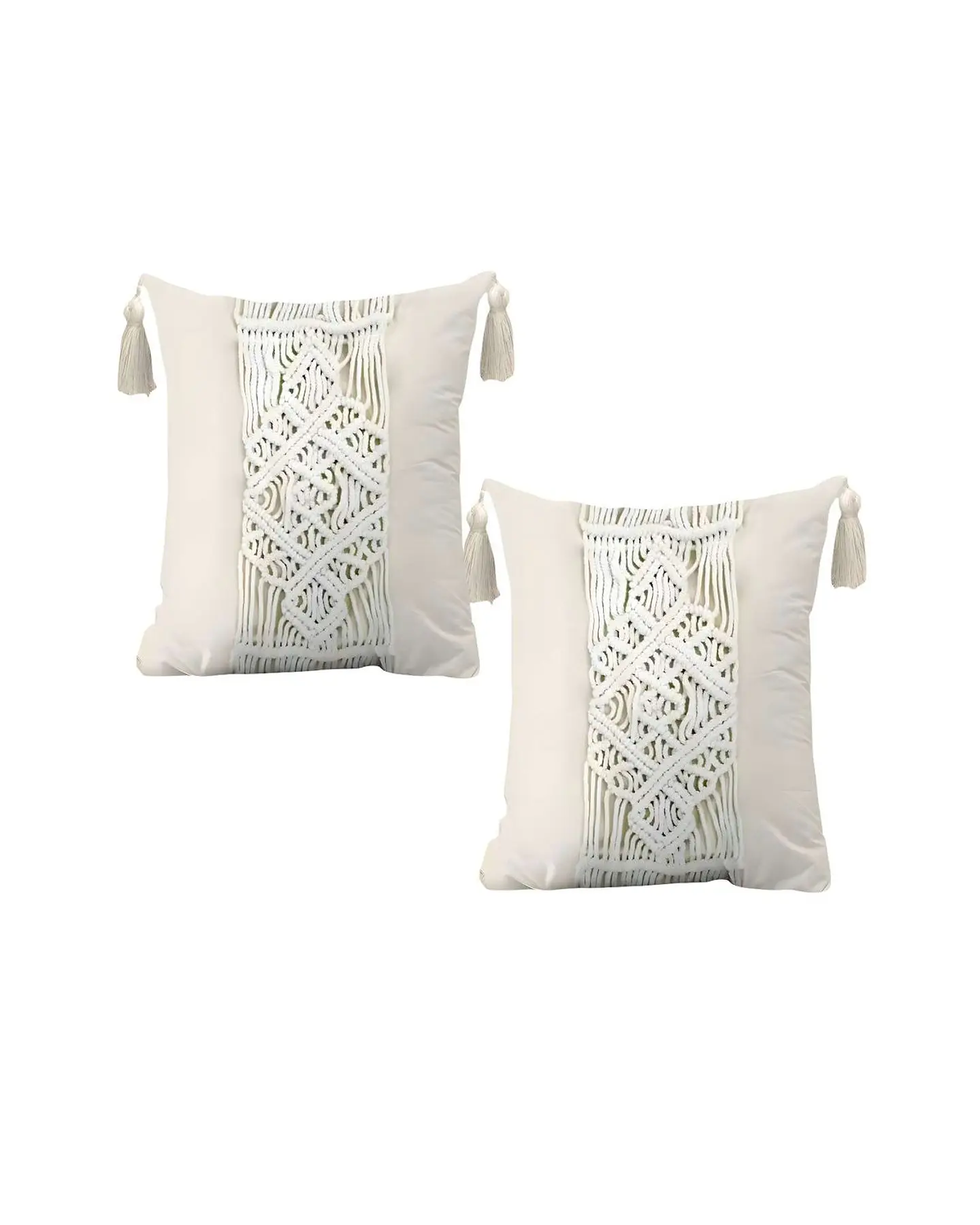 SET DE 2 FUNDAS DE COJIN ESTILO BOHEMIO 45X45 CM BLANCO 03 1