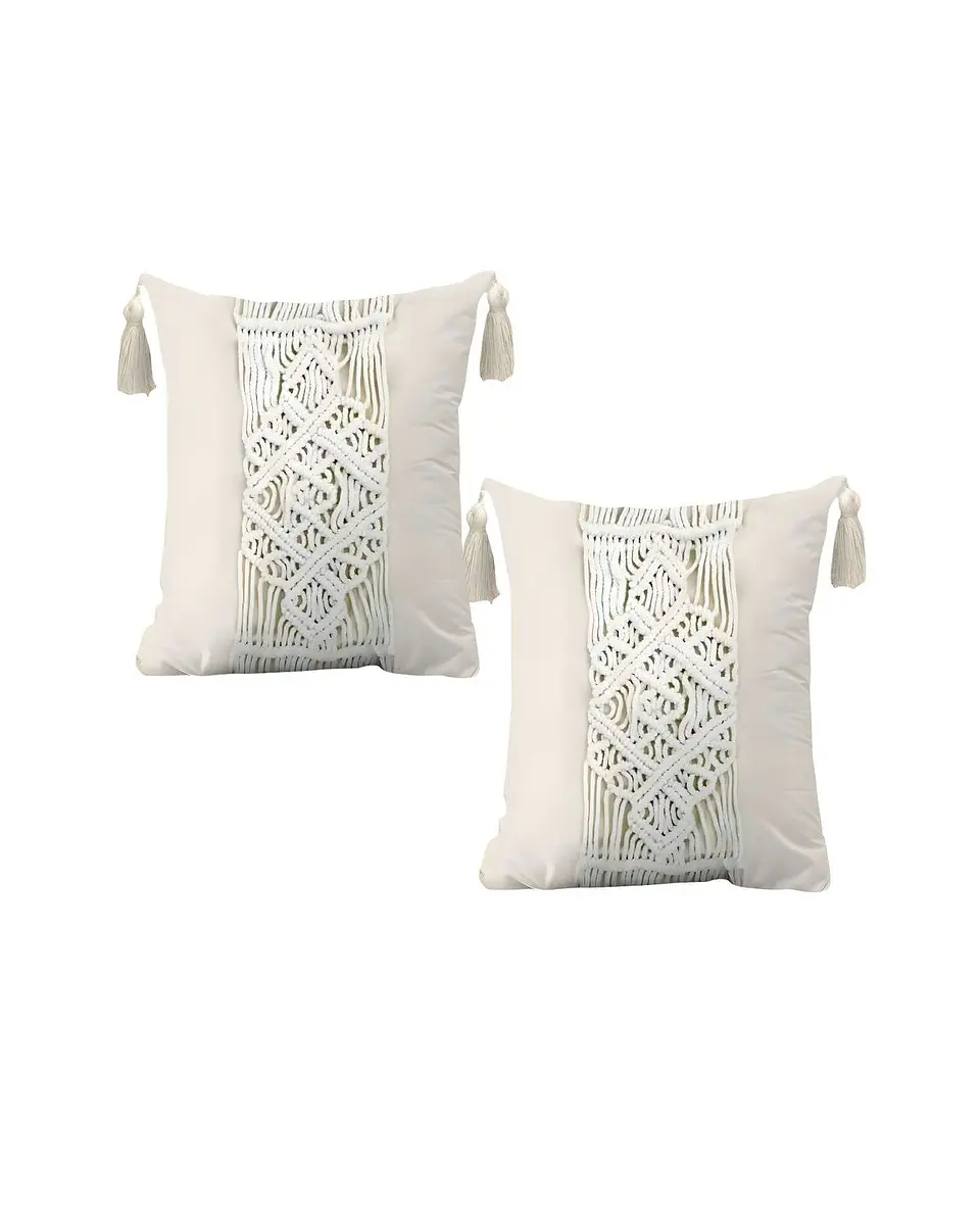SET DE 2 FUNDAS DE COJIN ESTILO BOHEMIO 45X45 CM BLANCO 03 1