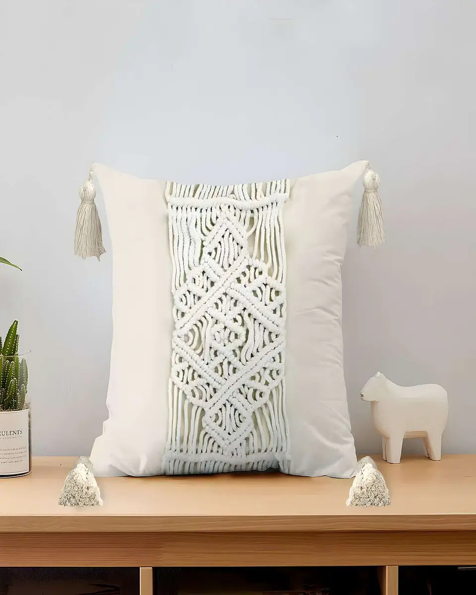 SET DE 2 FUNDAS DE COJIN ESTILO BOHEMIO 45X45 CM BLANCO 03 4