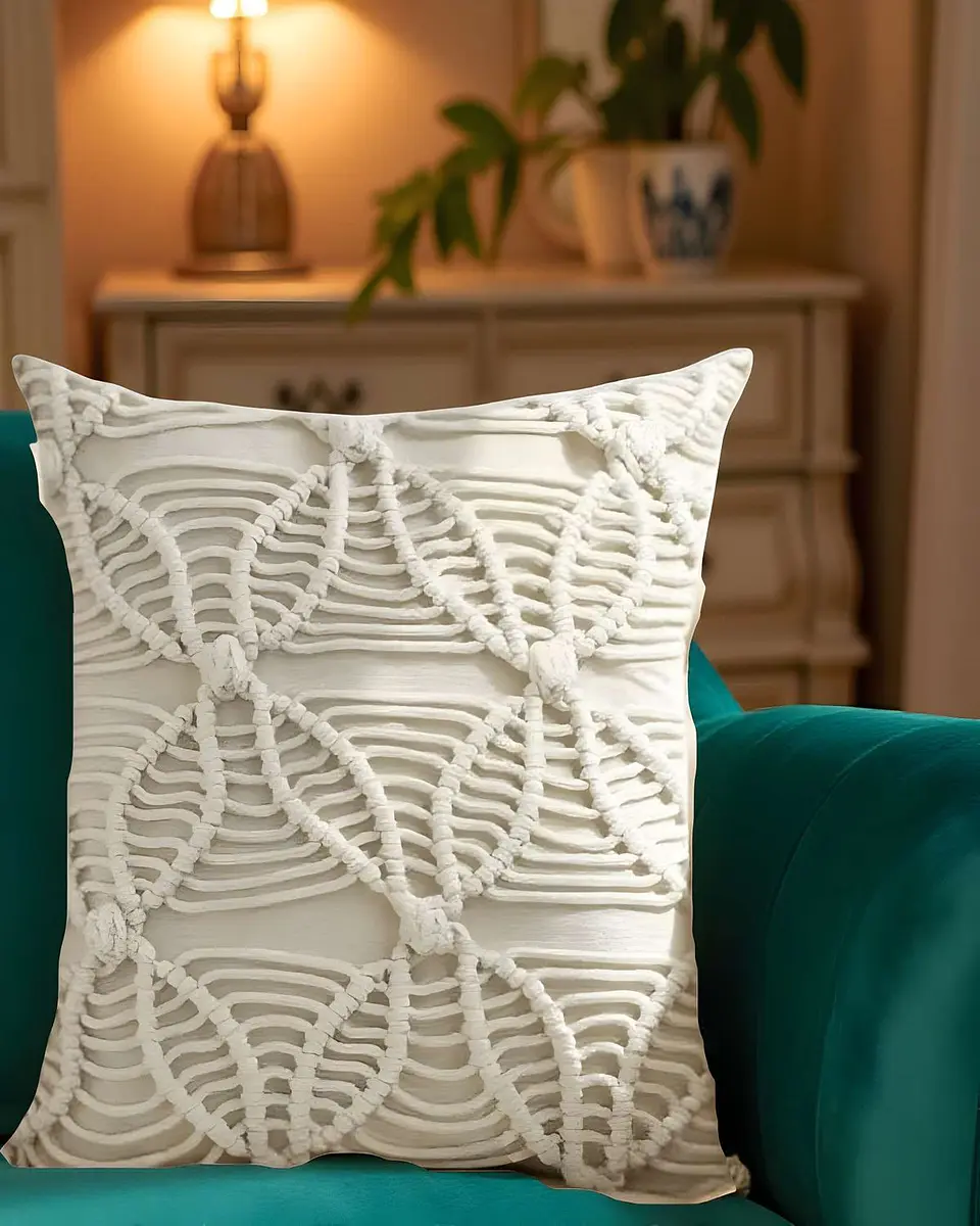 SET DE 2 FUNDAS DE COJIN ESTILO BOHEMIO 45X45 CM BLANCO 04 3