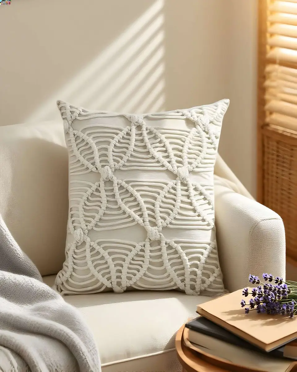 SET DE 2 FUNDAS DE COJIN ESTILO BOHEMIO 45X45 CM BLANCO 04 4