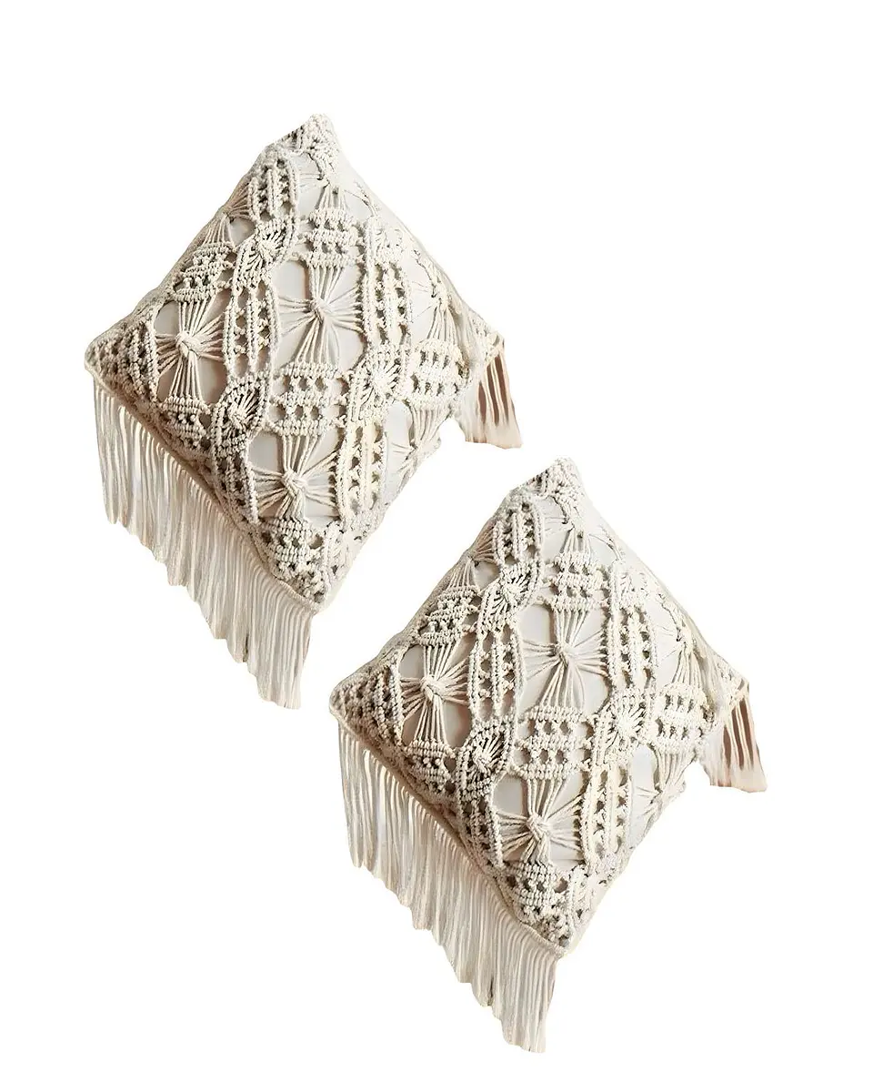 SET DE 2 FUNDAS DE COJIN ESTILO BOHEMIO 45X45 CM BLANCO 06 1