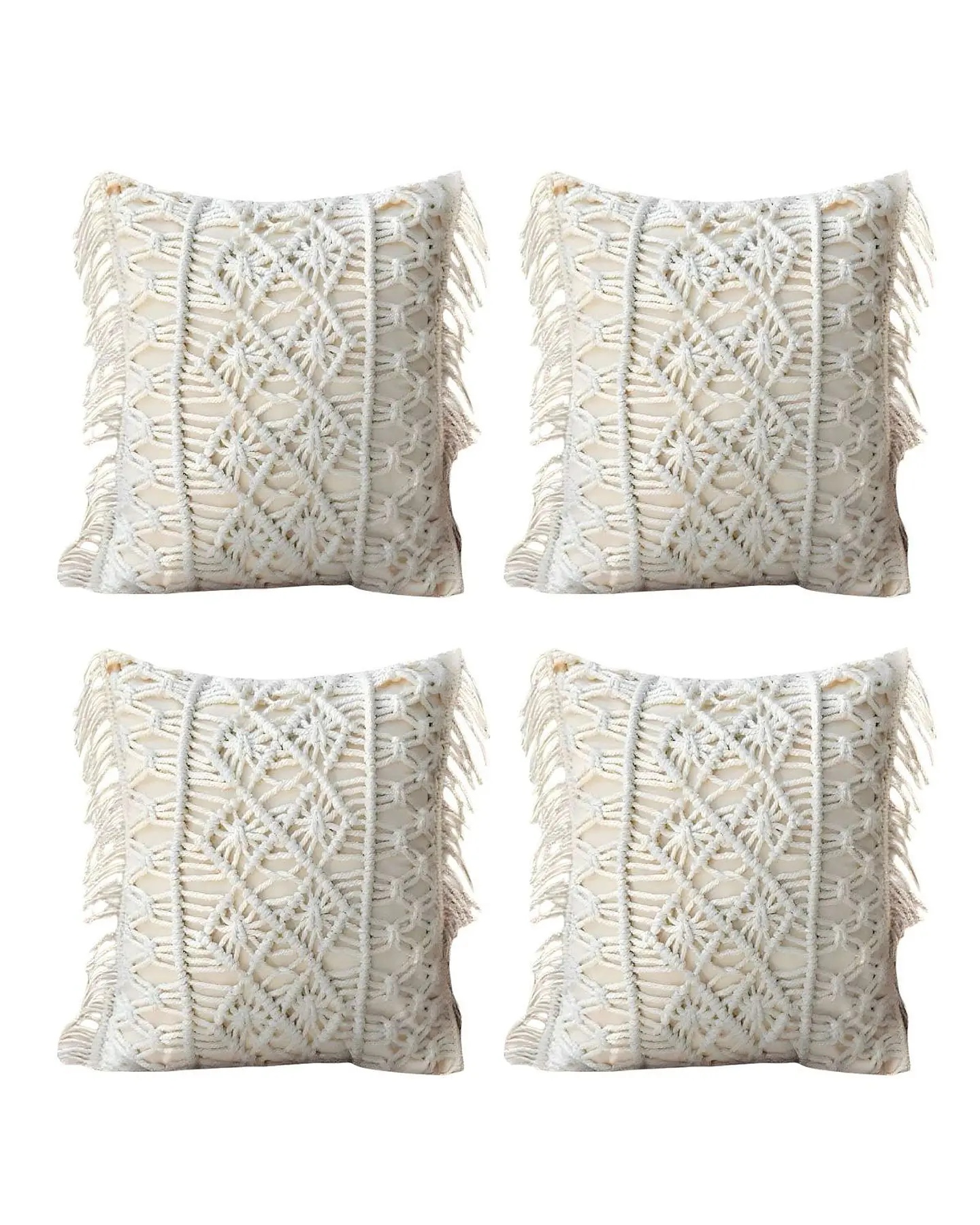SET DE 4 FUNDAS DE COJIN ESTILO BOHEMIO 45X45 CM BLANCO 01 1