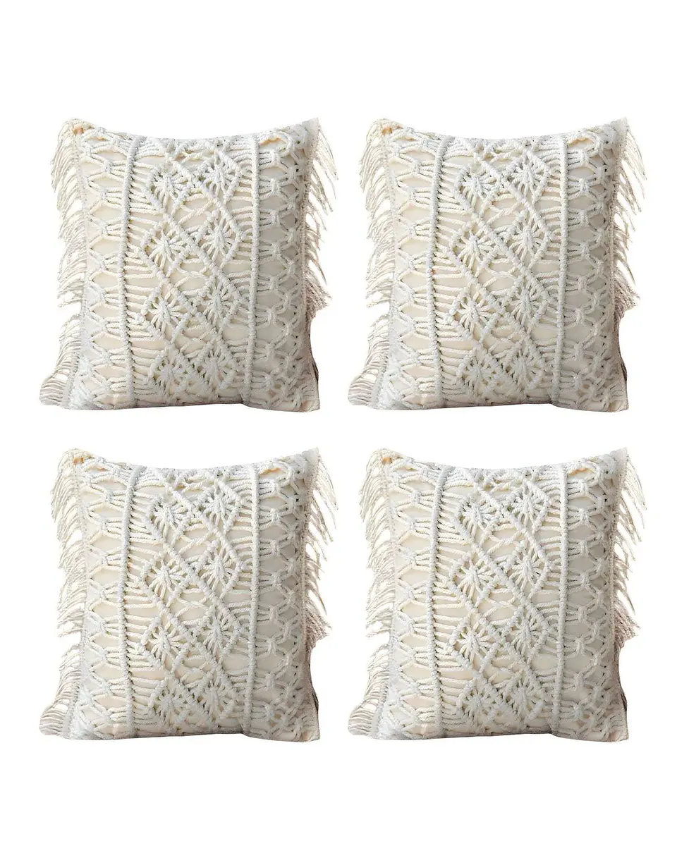 SET DE 4 FUNDAS DE COJIN ESTILO BOHEMIO 45X45 CM BLANCO 01 1