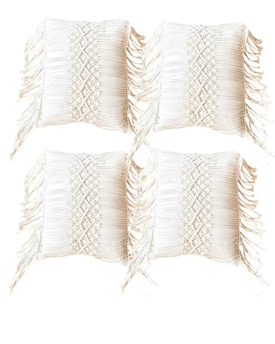 SET DE 4 FUNDAS DE COJIN ESTILO BOHEMIO 45X45 CM BLANCO 02 1