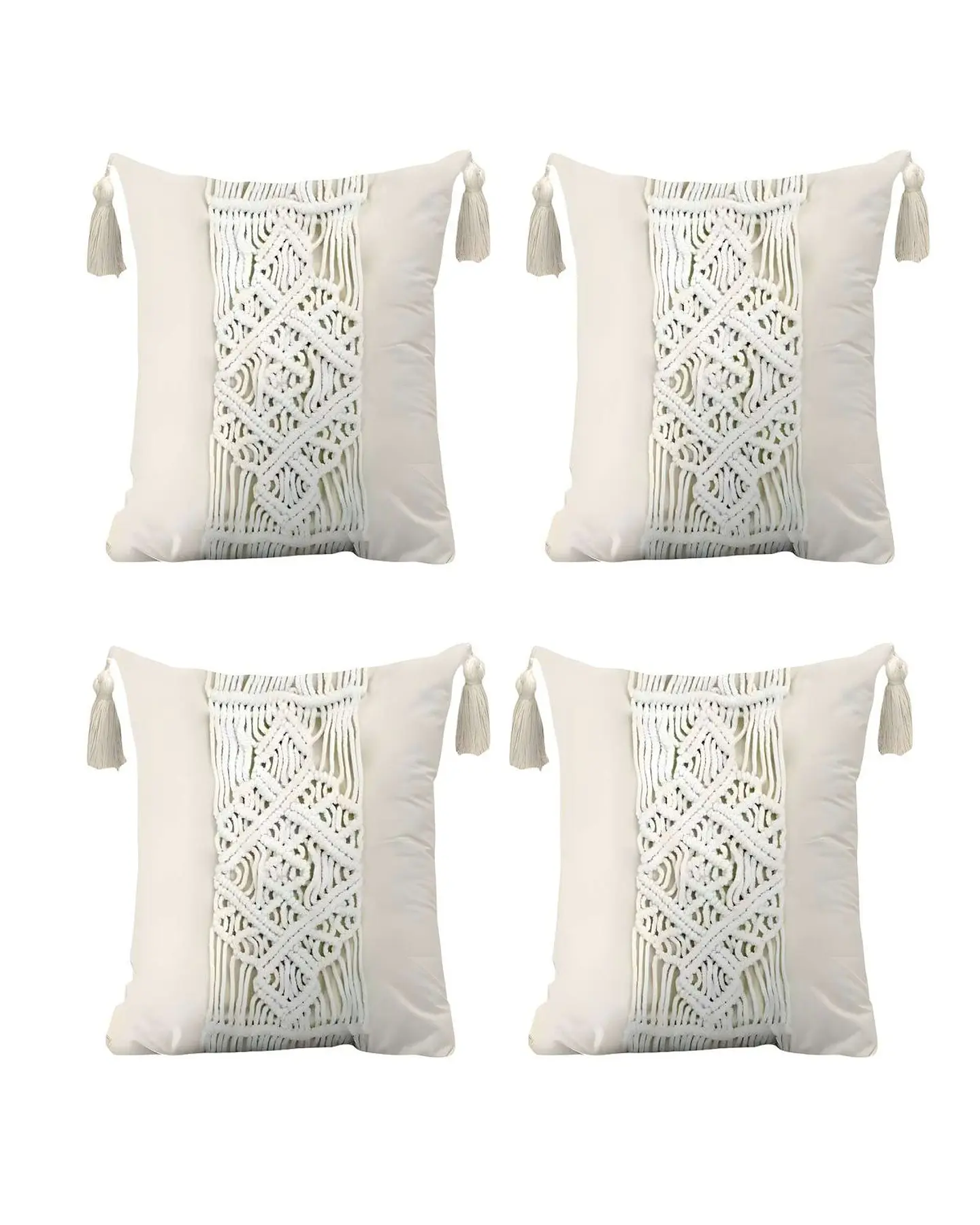 SET DE 4 FUNDAS DE COJIN ESTILO BOHEMIO 45X45 CM BLANCO 03 1