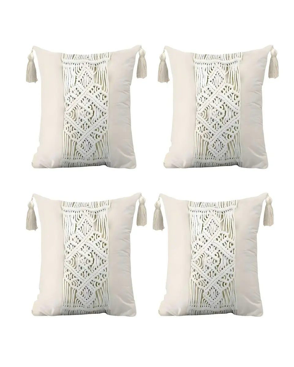 SET DE 4 FUNDAS DE COJIN ESTILO BOHEMIO 45X45 CM BLANCO 03 1