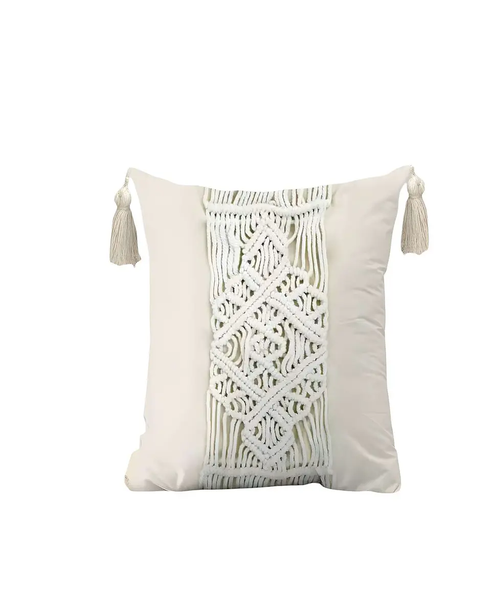 SET DE 4 FUNDAS DE COJIN ESTILO BOHEMIO 45X45 CM BLANCO 03 2