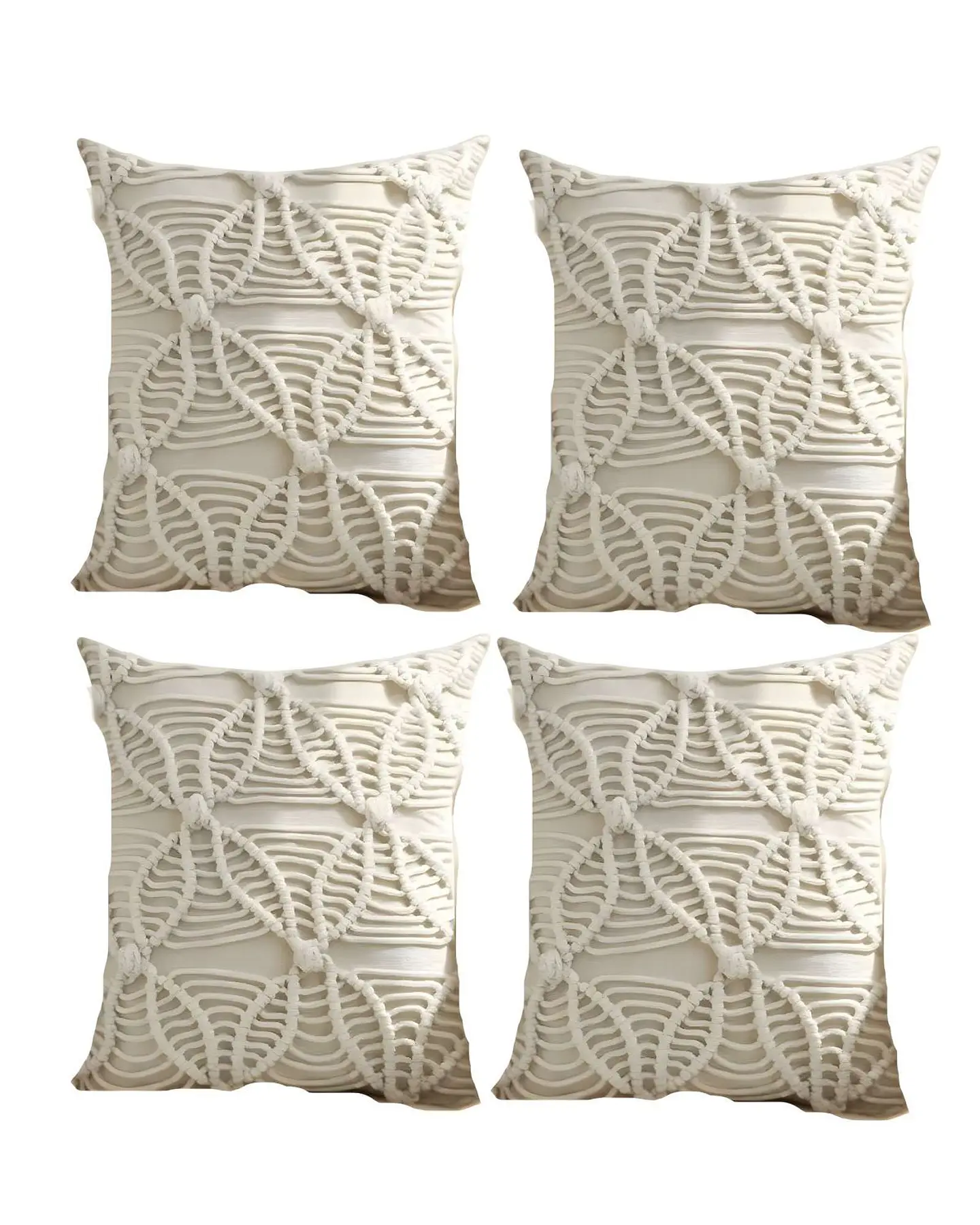 SET DE 4 FUNDAS DE COJIN ESTILO BOHEMIO 45X45 CM BLANCO 04 1