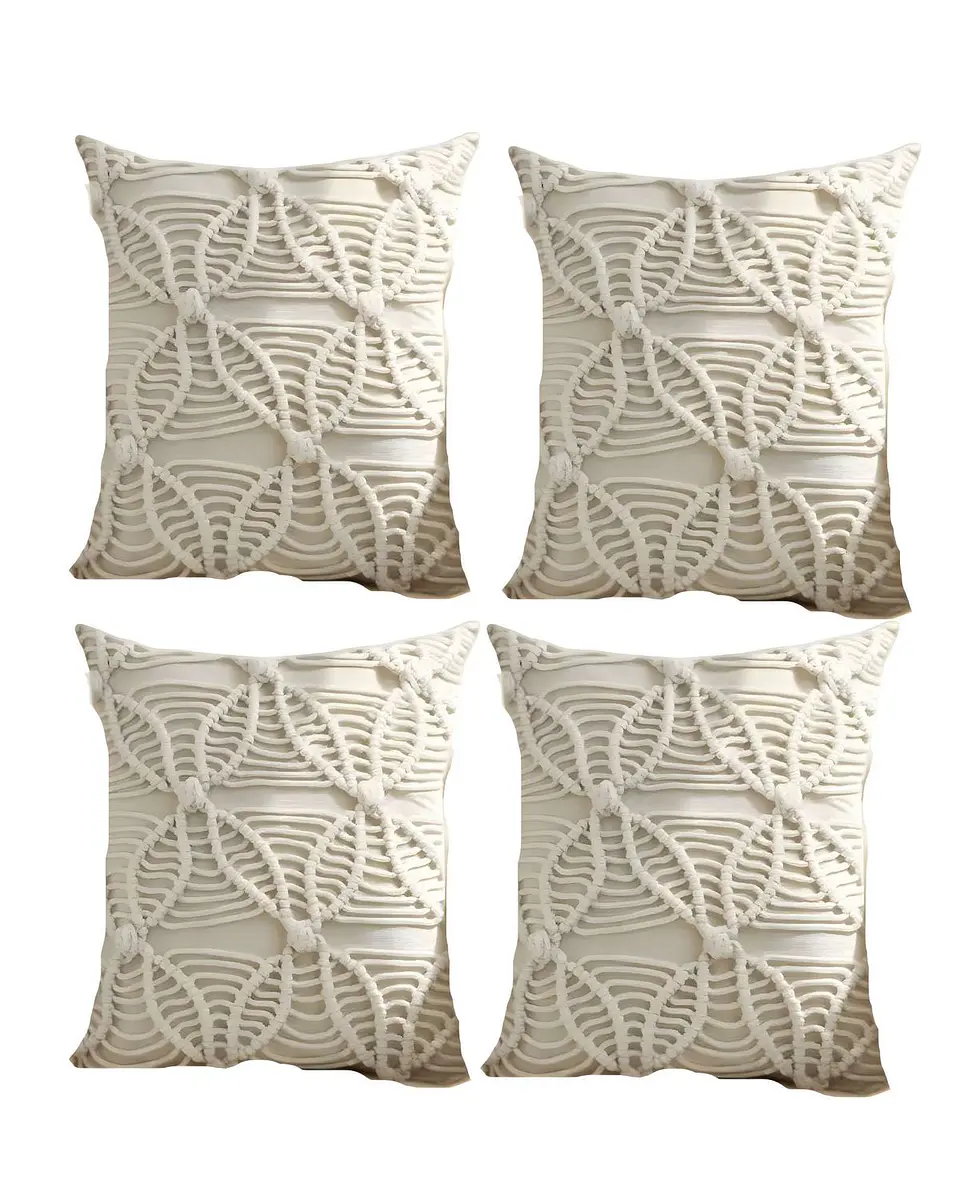 SET DE 4 FUNDAS DE COJIN ESTILO BOHEMIO 45X45 CM BLANCO 04 1